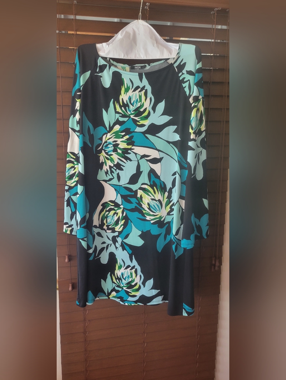 MSK Beautiful Blues And Greens With Black Amd White Floral Shift Dress